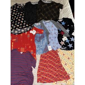 Lot Of 10 LuLaRoe Irma Azure Randy Shirt Skirt Tee Soft Patriotic Geometric